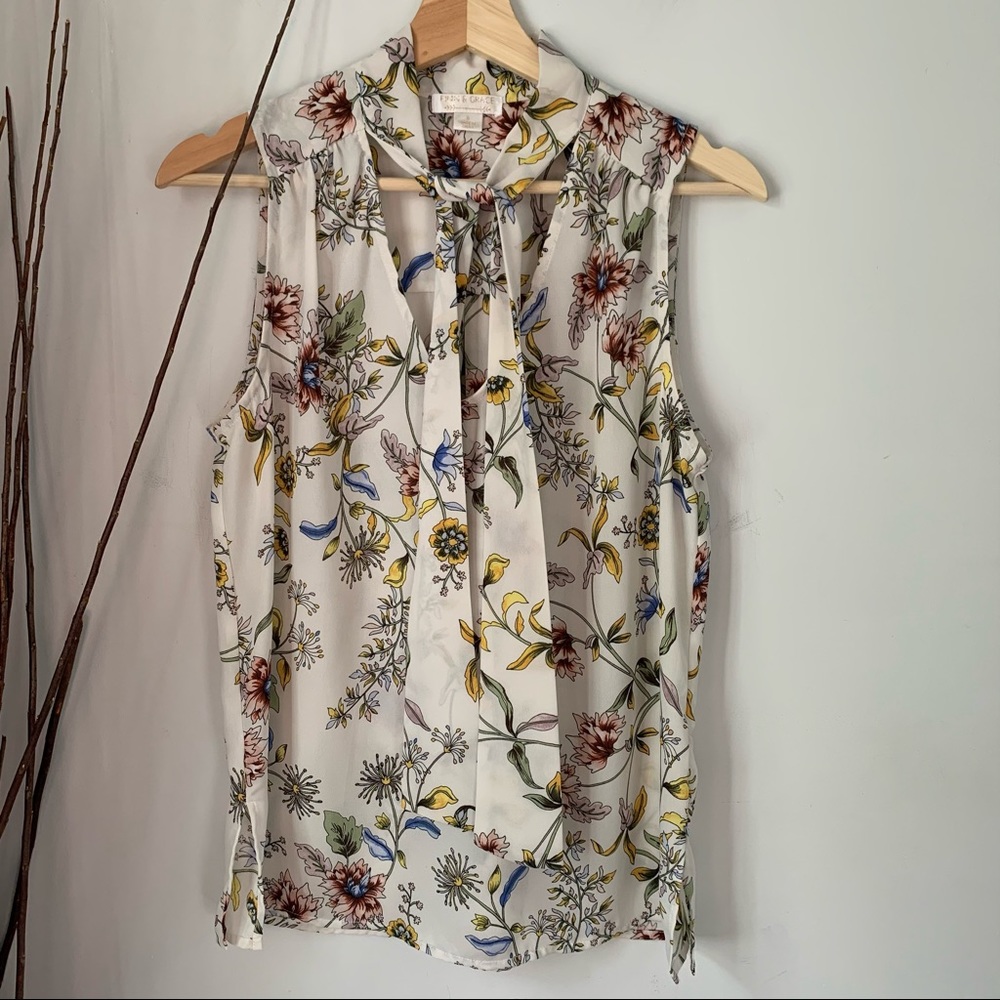 Finn & Grace Sleeveless Floral Front Tie Womens Size Small